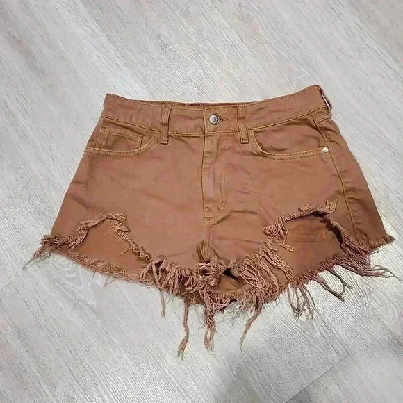 Forever 21 Pants - Forever 21 Women's Distressed Frayed Denim Cut-Off Shorts Khaki Tan Size 26